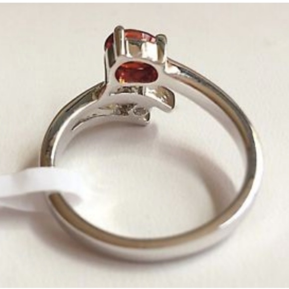 Silver Ruby Garnet Cocktail Ring Red Cubic Zirconia Wrap Size 10 Rhodium Plated - Picture 7 of 8